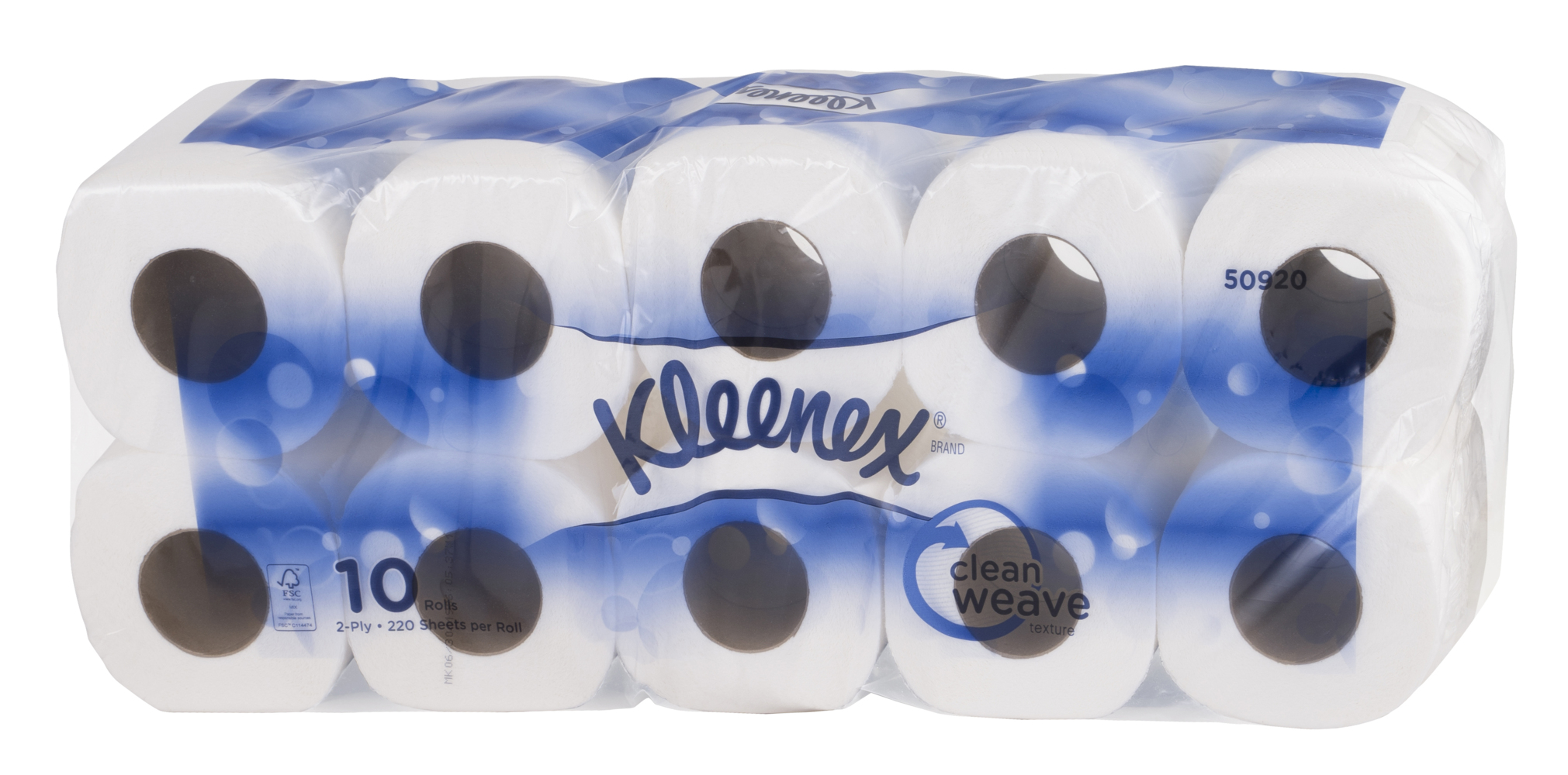 Kleenex® Standard Roll Toilet Tissue (50920), White 2-Ply, 12 Packs / Case, 10 Rolls per Pack, 220 Sheets / Roll (120 Rolls, 26,400 Sheets)