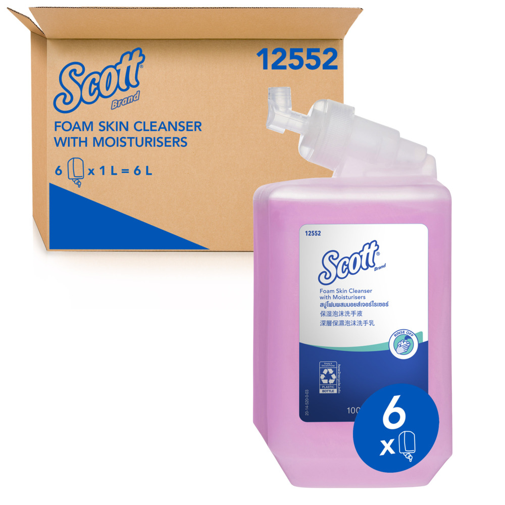 Scott® Foam Skin Cleanser with Moisturisers (12552), Foam Hand Soap, Foam Hand Wah, 6 Cartridges / Case, 1 Litre / Cartridge (6L)