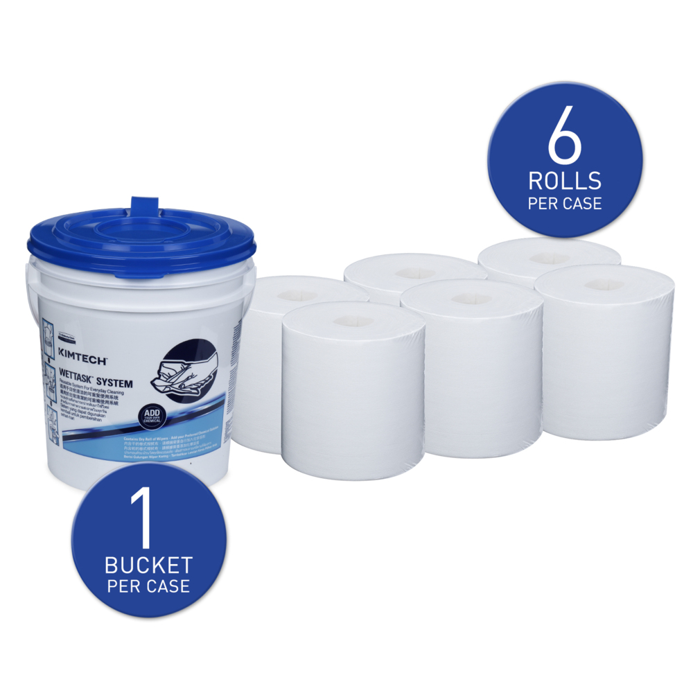 Kimtech®  Wet Task™  Hydroknit® Wipers with Bucket (06001), 6 Rolls + 1 Bucket / Case, 60 Sheets / Roll (360 sheets)