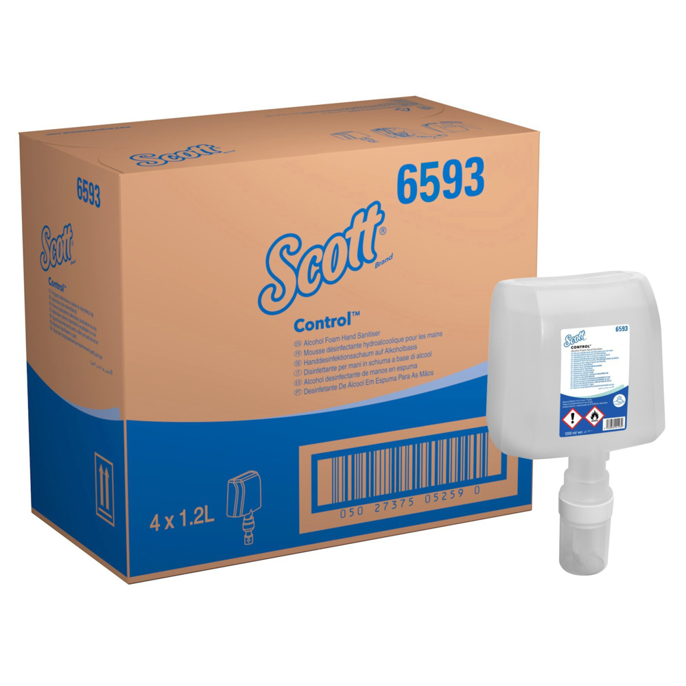 Scott® Control Alcohol Foam Hand Sanitiser (6593), Fragrance and Dye Free, 2 Cartridges / Case, 1.2 Litre / Cartridge (2.4 Litres)