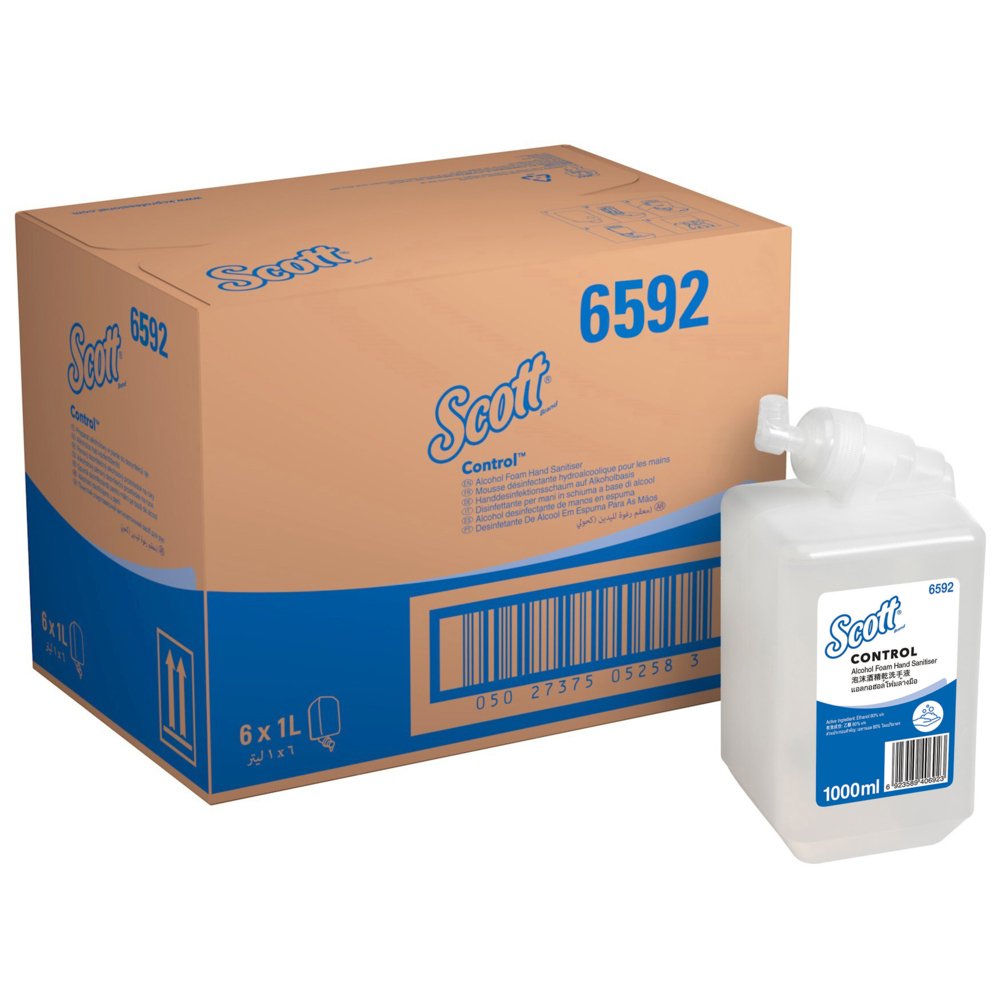 Scott® Control Alcohol Foam Hand Sanitiser (6592), Fragrance and Dye Free,  6 Cartridges / Case, 1 Litre / Cartridge (6 Litres)