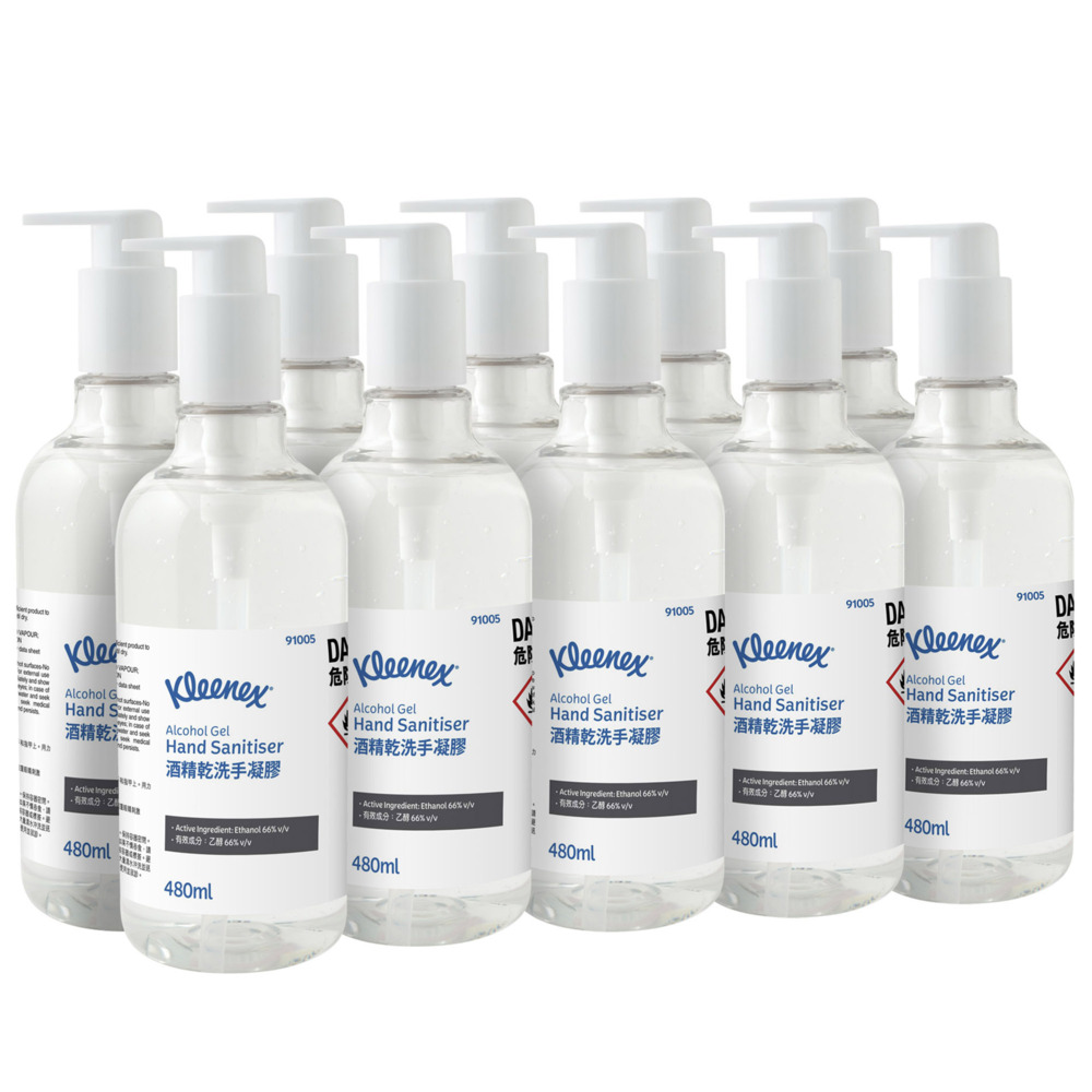 Kleenex® Alcohol Gel Hand Sanitiser (91005), 10 Bottles / Case, 480ml / Bottle (4,800ml)
